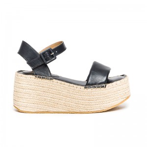 Sandale cu Platforma Bernardo Mallorca Espadrille Dama Negrii | HFD8534CT